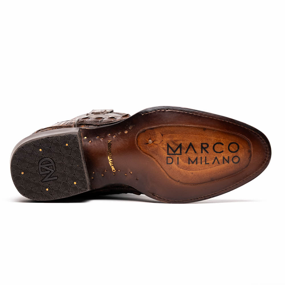 Marco Di Milano Phoenix Aged Brown Caiman Crocodile Round Toe Cowboy Boots - 7