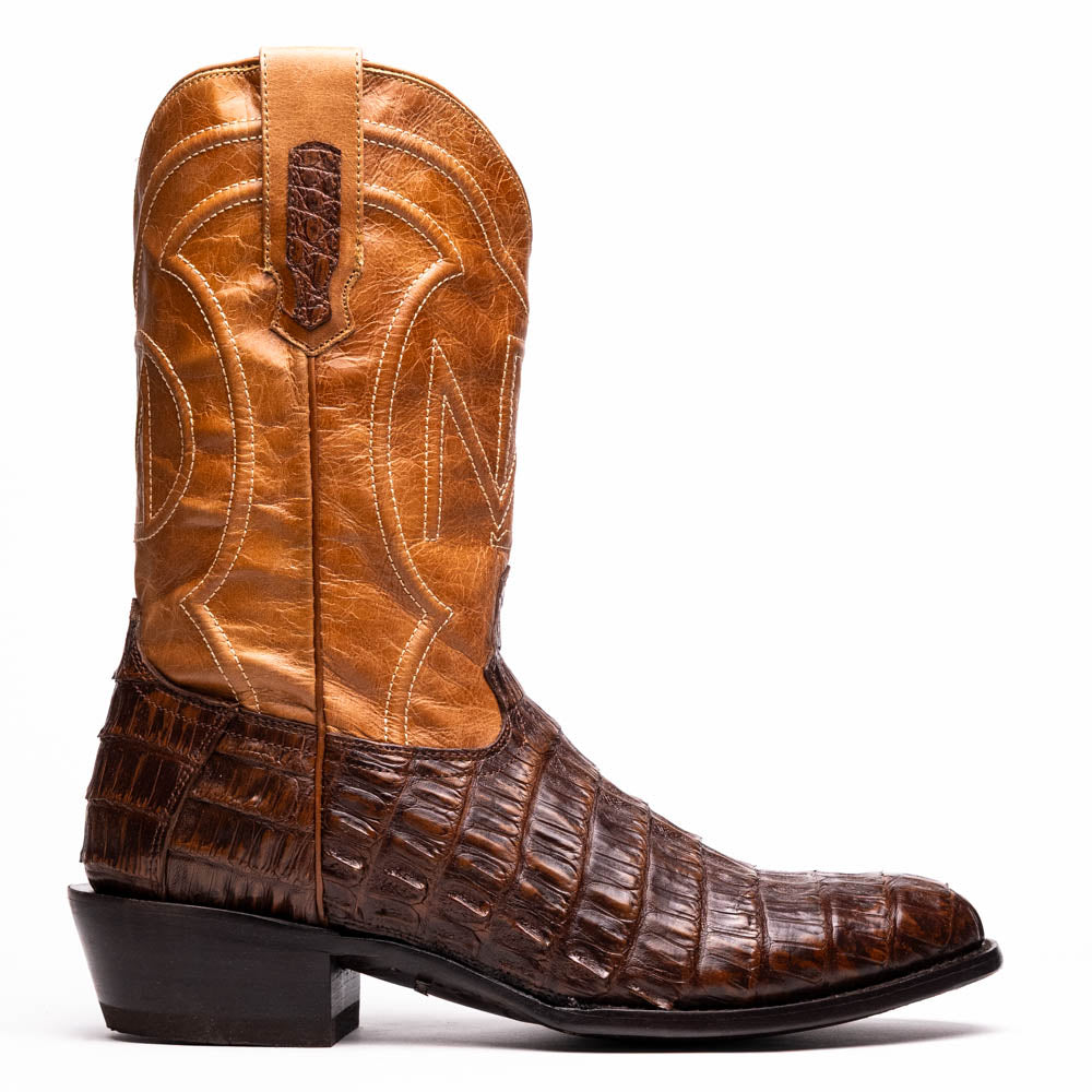 Marco Di Milano Phoenix Aged Maple Caiman Crocodile Round Toe Cowboy Boots - 7