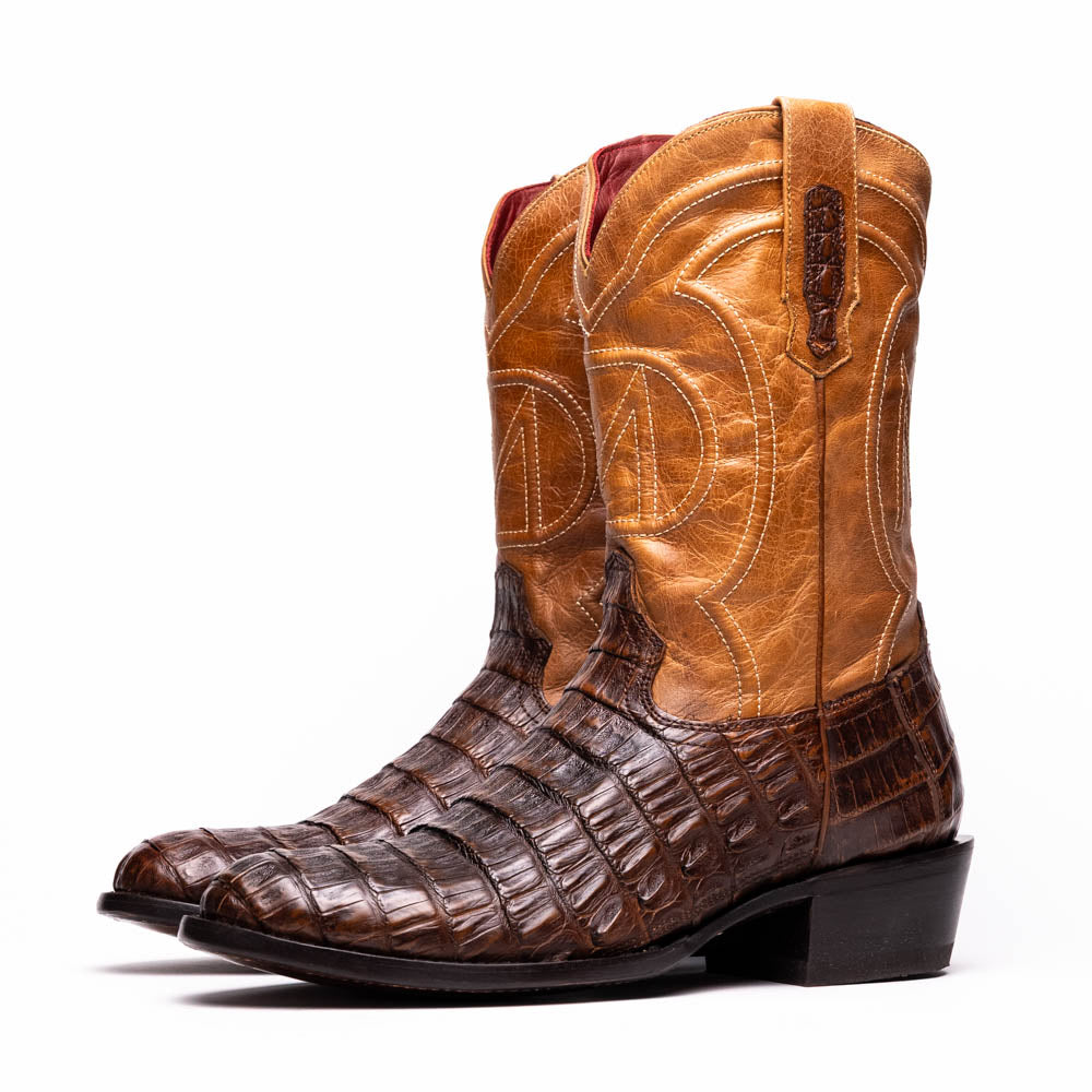 Marco Di Milano Phoenix Aged Maple Caiman Crocodile Round Toe Cowboy Boots - 7