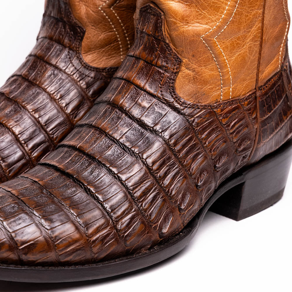 Marco Di Milano Phoenix Aged Maple Caiman Crocodile Round Toe Cowboy Boots - 7