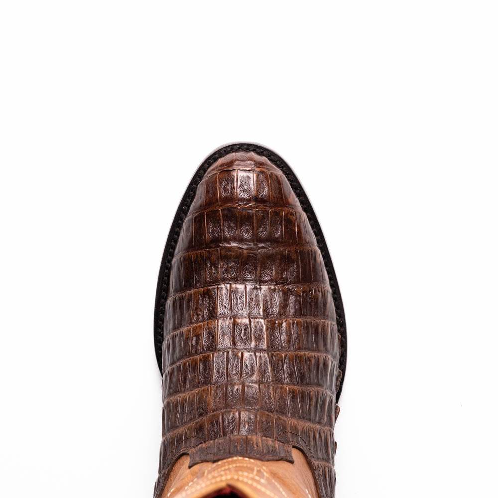 Marco Di Milano Phoenix Aged Maple Caiman Crocodile Round Toe Cowboy Boots - 7