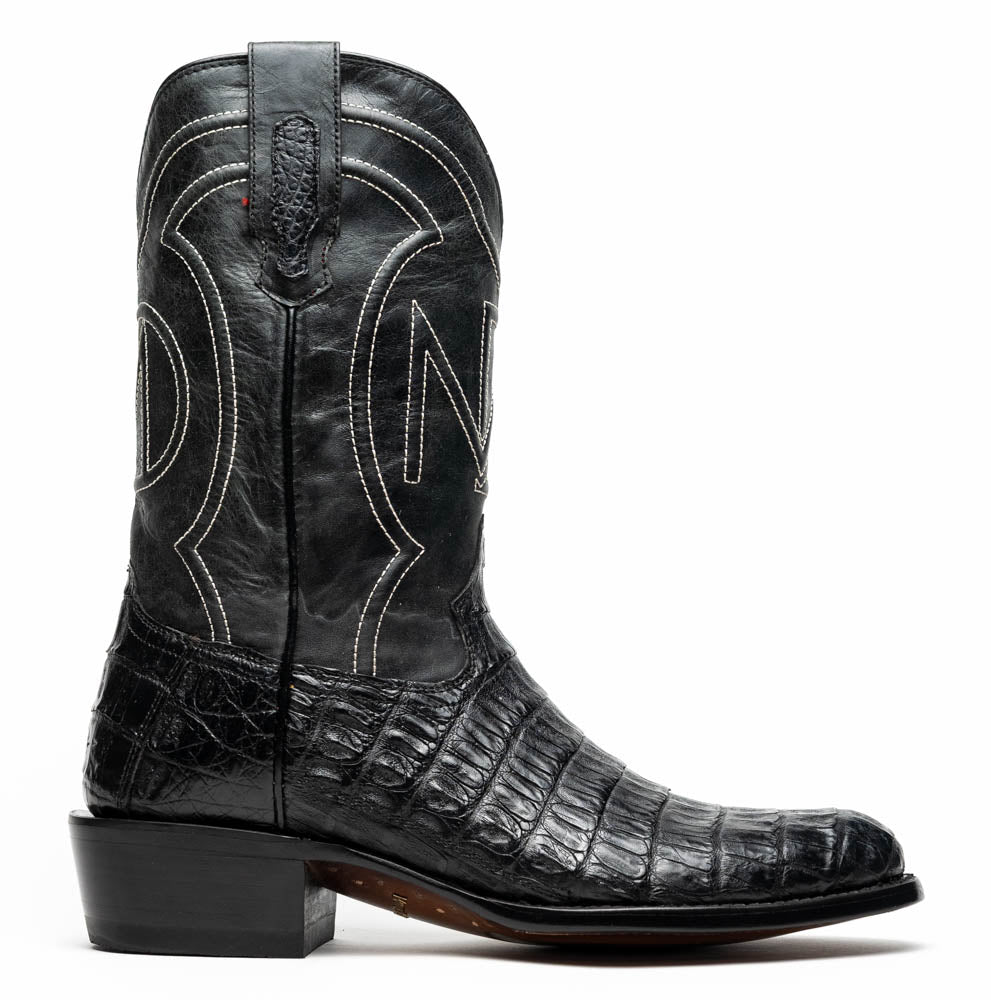 Marco Di Milano Phoenix Black Caiman Crocodile Round Toe Cowboy Boots - 7