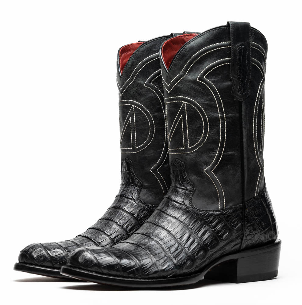 Marco Di Milano Phoenix Black Caiman Crocodile Round Toe Cowboy Boots - 7