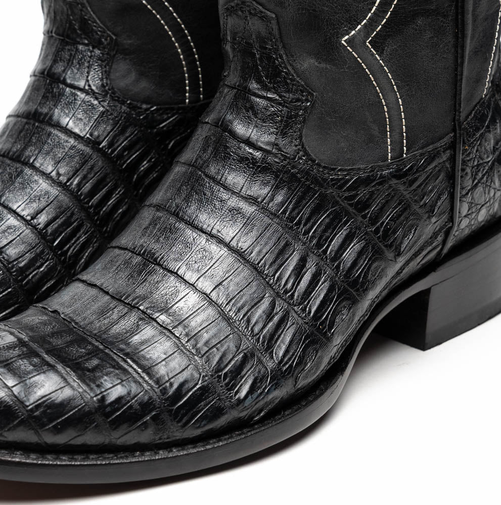Marco Di Milano Phoenix Black Caiman Crocodile Round Toe Cowboy Boots - 7
