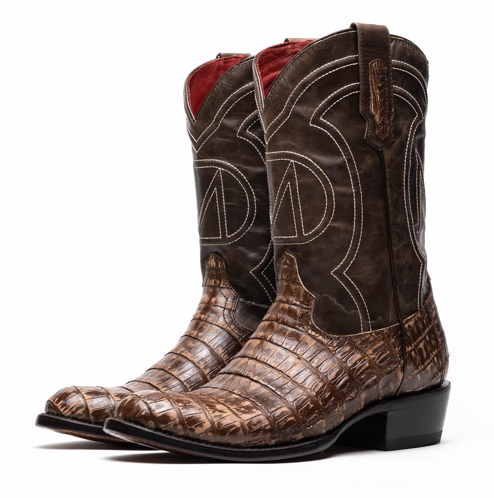 Marco Di Milano Phoenix Stone Brown Caiman Crocodile Round Toe Cowboy Boots - 7