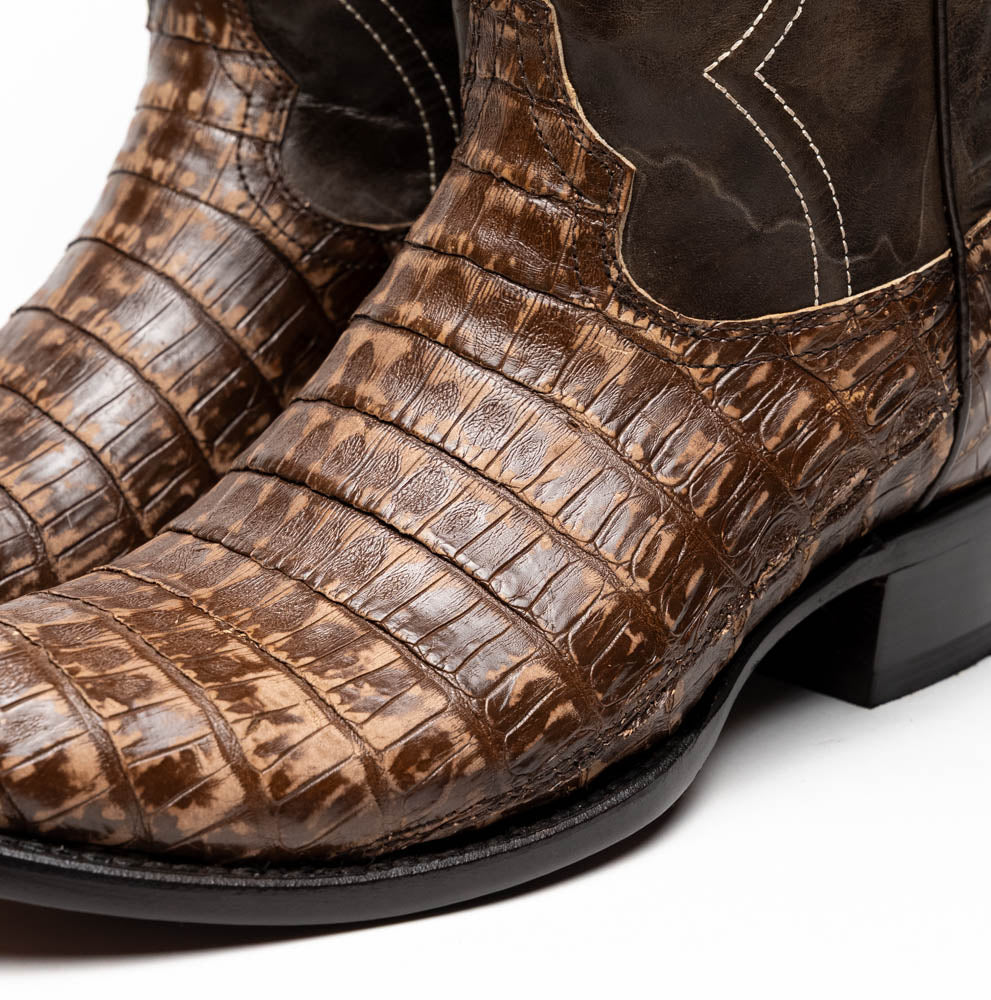 Marco Di Milano Phoenix Stone Brown Caiman Crocodile Round Toe Cowboy Boots - 7