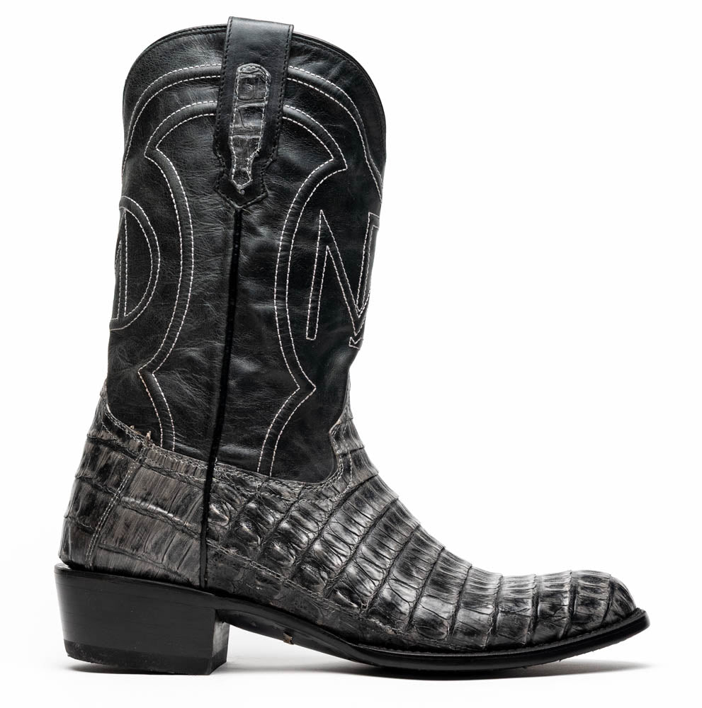 Marco Di Milano Phoenix Stone Gray Caiman Crocodile Round Toe Cowboy Boots - 7