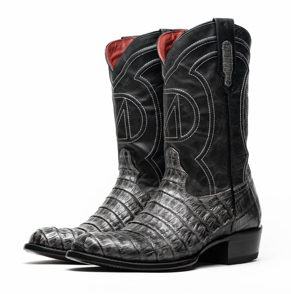 Marco Di Milano Phoenix Stone Gray Caiman Crocodile Round Toe Cowboy Boots - 7