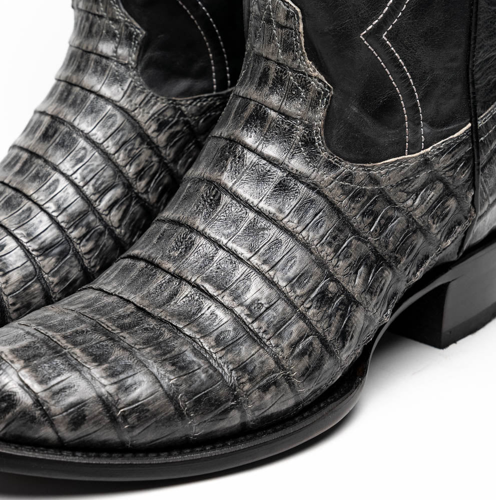 Marco Di Milano Phoenix Stone Gray Caiman Crocodile Round Toe Cowboy Boots - 7