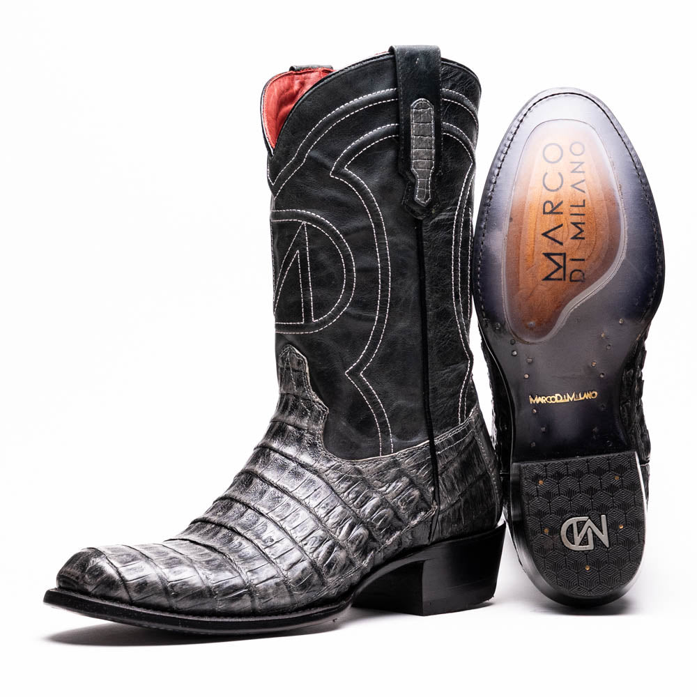 Marco Di Milano Phoenix Stone Gray Caiman Crocodile Round Toe Cowboy Boots - 7