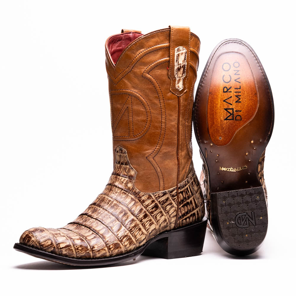 Marco Di Milano Phoenix Stone Orix Caiman Crocodile Round Toe Cowboy Boots - 7