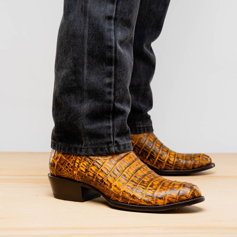 Marco Di Milano Phoenix Mustard Brown Caiman Crocodile Round Toe Cowboy Boots - 7