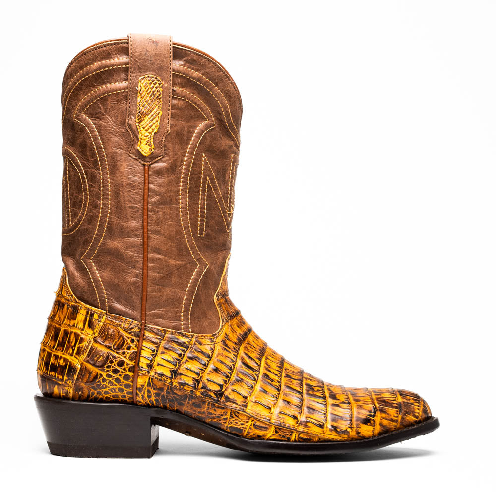 Marco Di Milano Phoenix Mustard Brown Caiman Crocodile Round Toe Cowboy Boots - 7