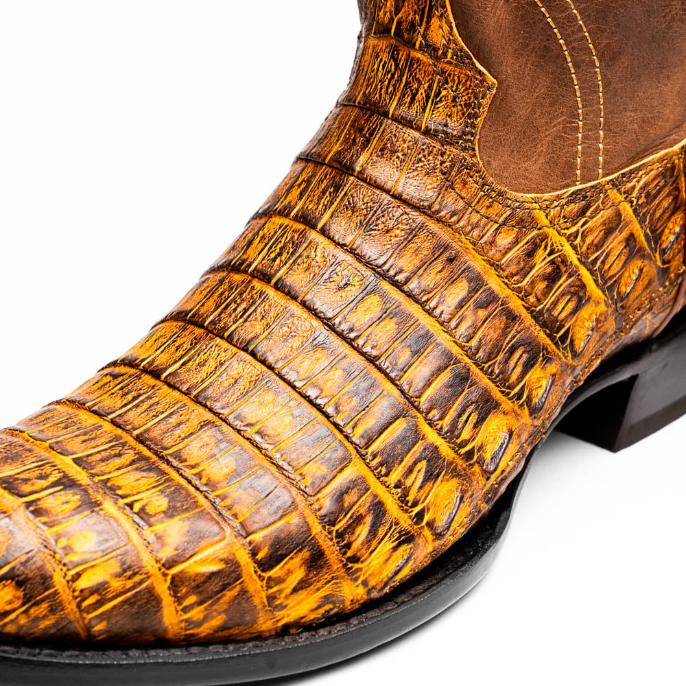 Marco Di Milano Phoenix Mustard Brown Caiman Crocodile Round Toe Cowboy Boots - 7