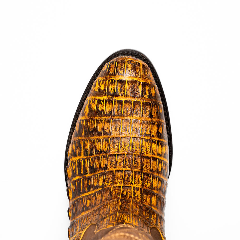 Marco Di Milano Phoenix Mustard Brown Caiman Crocodile Round Toe Cowboy Boots - 7