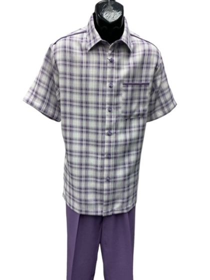 Mens 2 Piece Walking Suit - Textured Plaid - Small