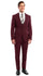 Stretch Fabric 4 Way Slim Fitted Mens Suit in Color Burgundy Peak Lapel One Button Vested 3 Piece