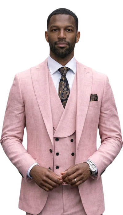 Mens Wool Suit - Ticket Pocket Big Lapel Single button Double breasted Vest By Statement in Color Mauve