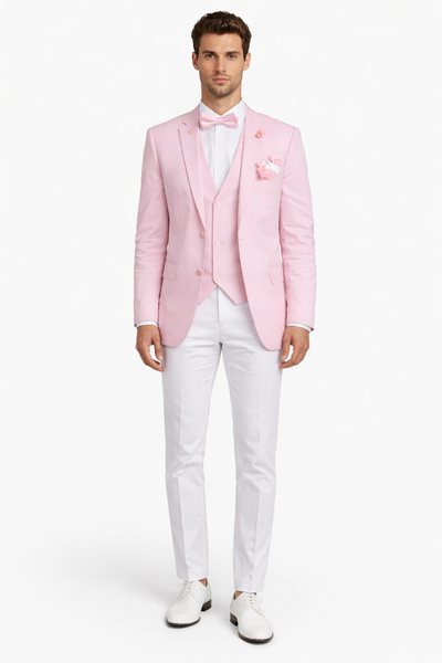Pink and White Suit With White Pants - Plus Free Matching Bowtie