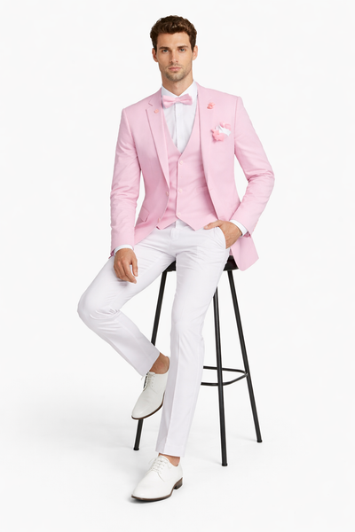 Pink and White Suit With White Pants - Plus Free Matching Bowtie