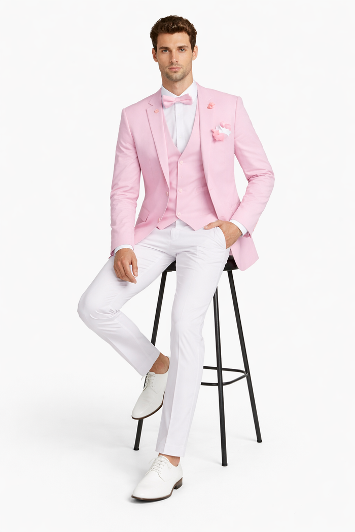 Pink and White Suit With White Pants - Plus Free Matching Bowtie