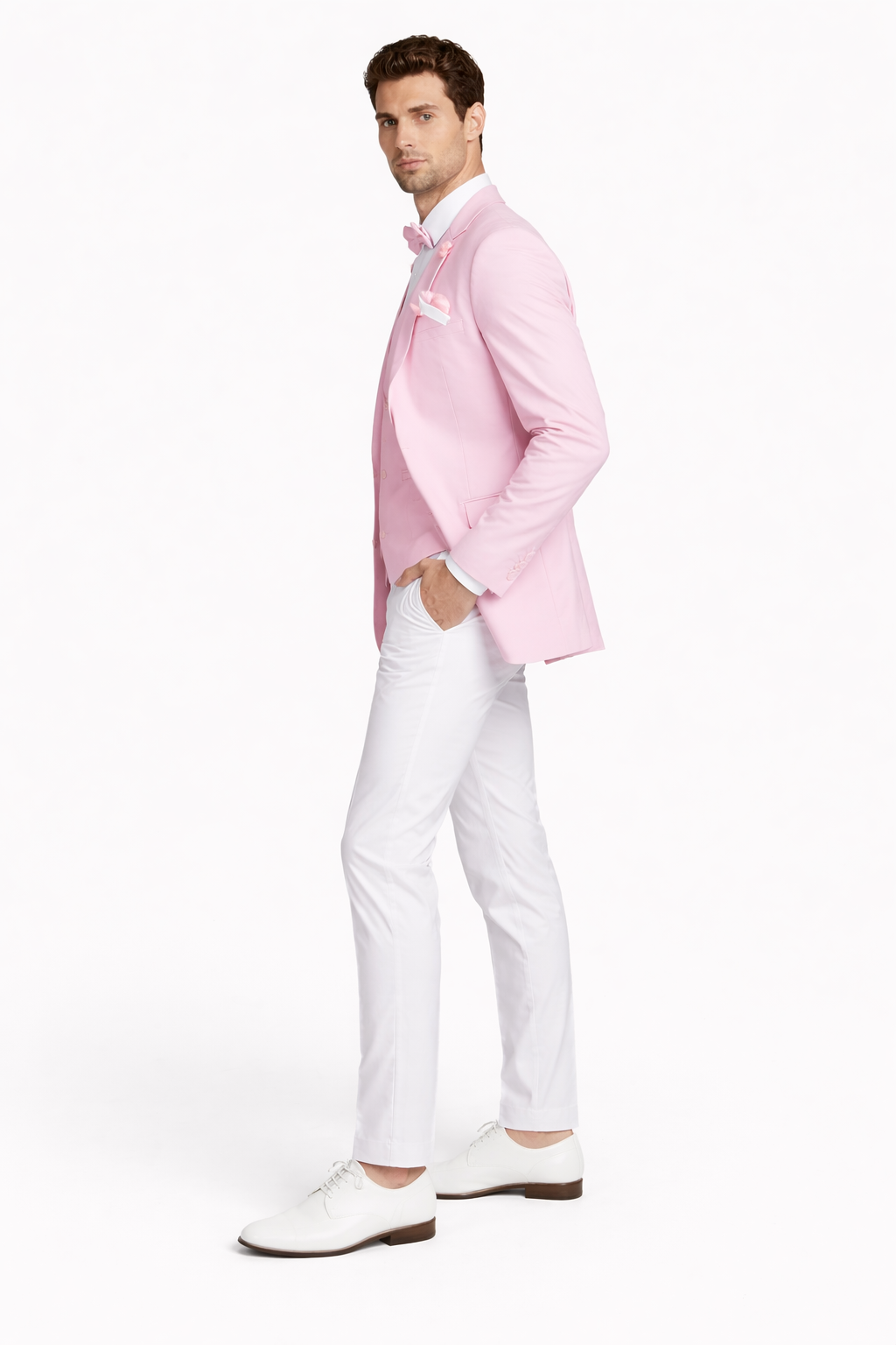 Pink and White Suit With White Pants - Plus Free Matching Bowtie - 34 Short or Extra Small