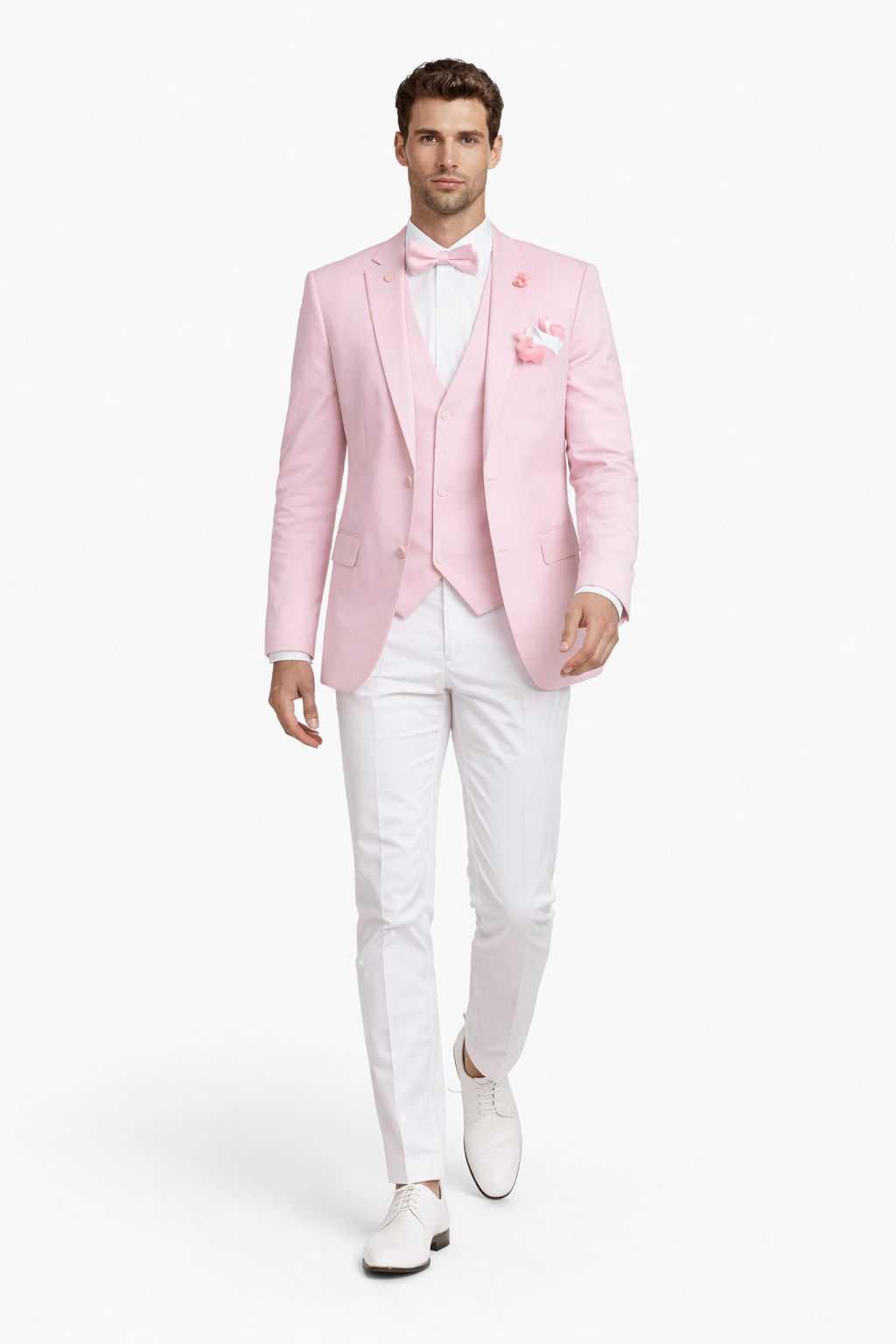 Pink and White Suit With White Pants - Plus Free Matching Bowtie