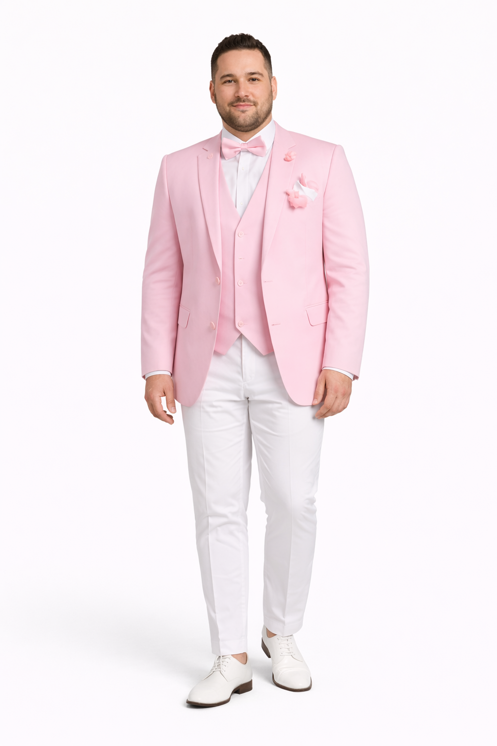 Pink and White Suit With White Pants - Plus Free Matching Bowtie - 34 Short or Extra Small