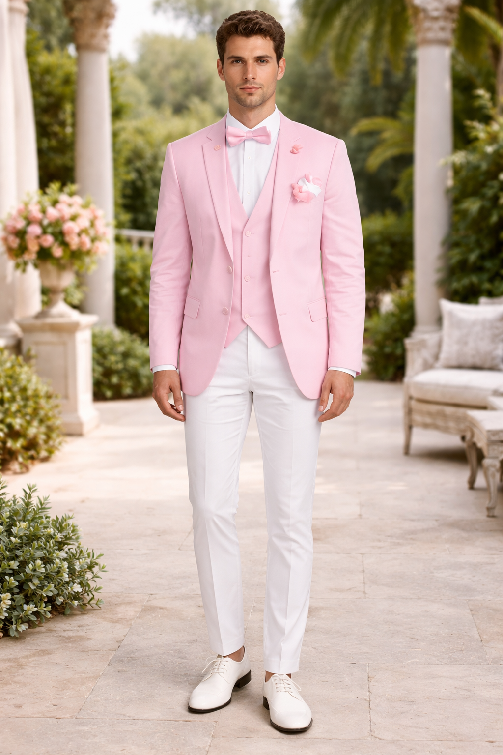Pink and White Suit With White Pants - Plus Free Matching Bowtie - 34 Short or Extra Small