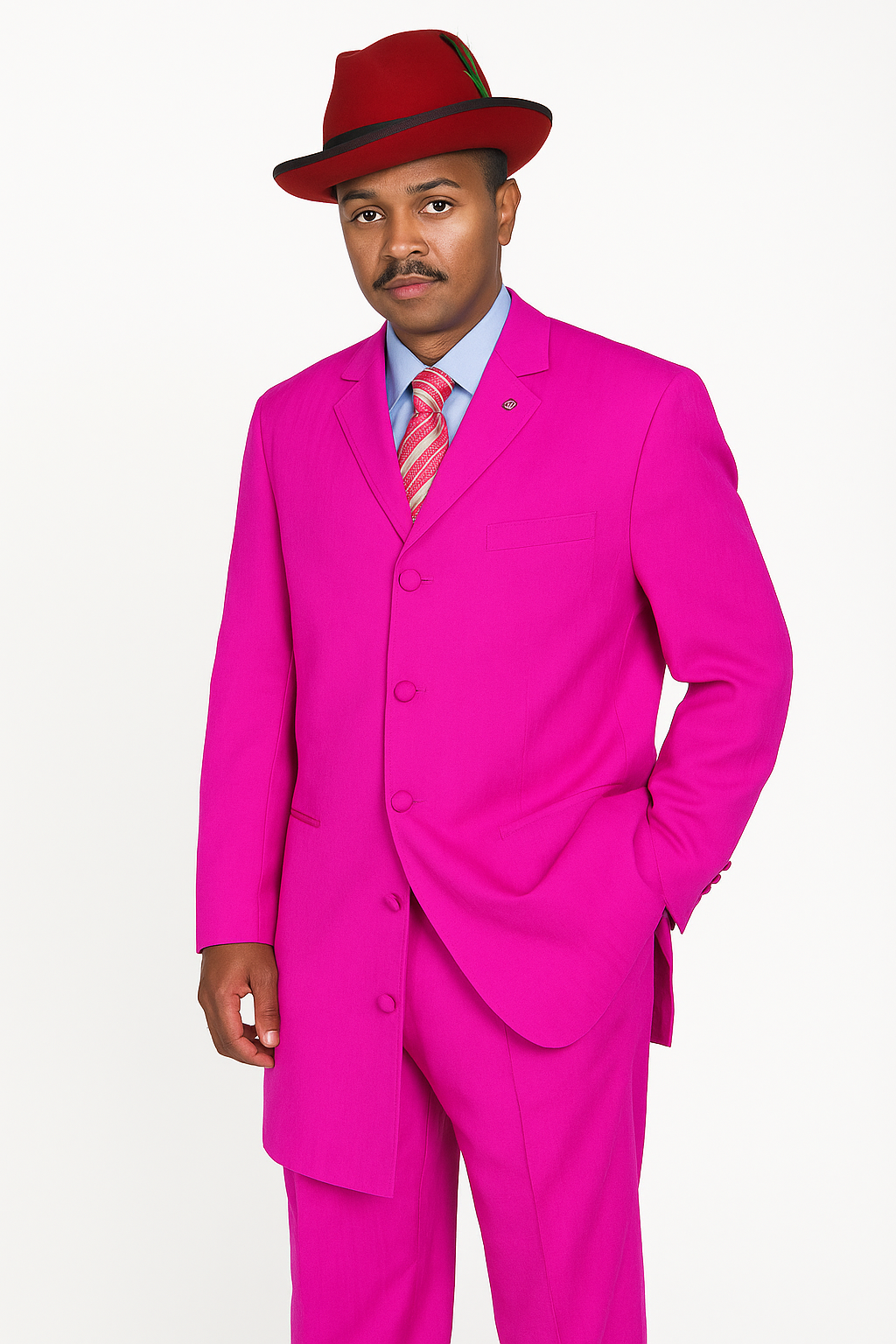 "Classic Men's Pink Zoot Suit - 2PC Long Fashion Ensemble" - 38 Long