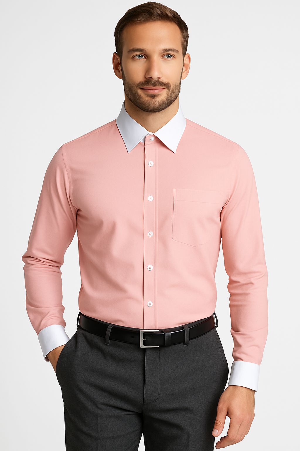 Classic Stylish Fashionable -White Collar Two Toned Contrast white collars Multi-color Men's Dress Shirt