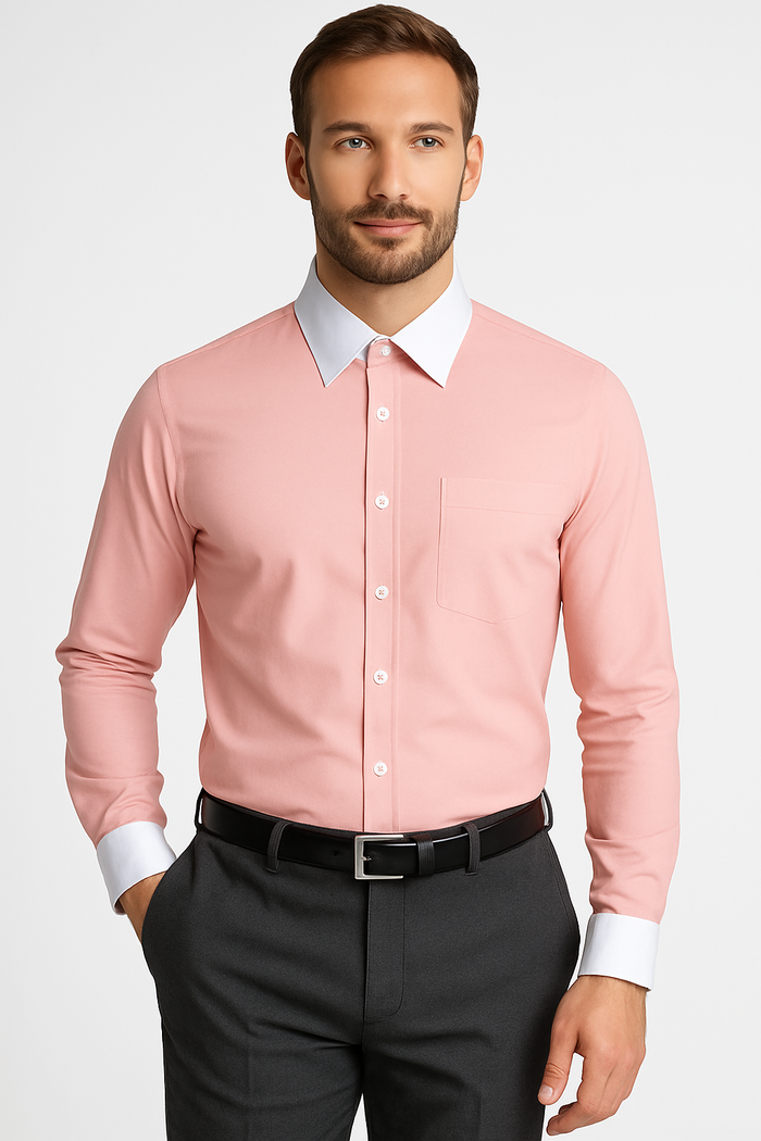 Classic Stylish Fashionable -White Collar Two Toned Contrast white collars Multi-color Men's Dress Shirt