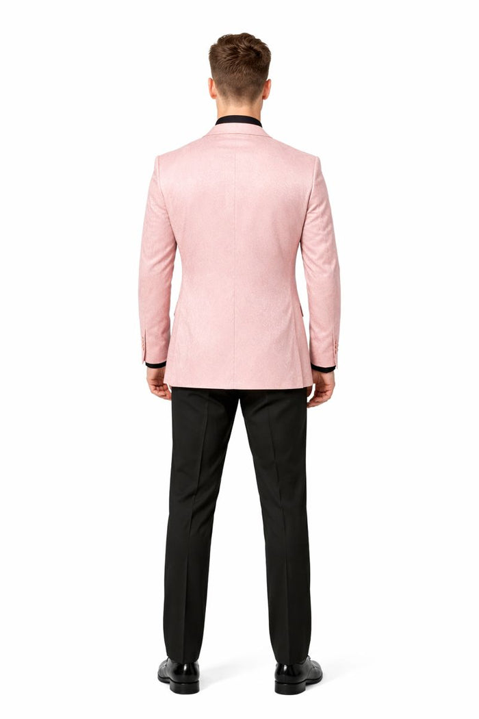 Pink Paisley Suit - Blush Color Slim Fitted Prom 2026 Suit With Bowtie Vest and Black Pants