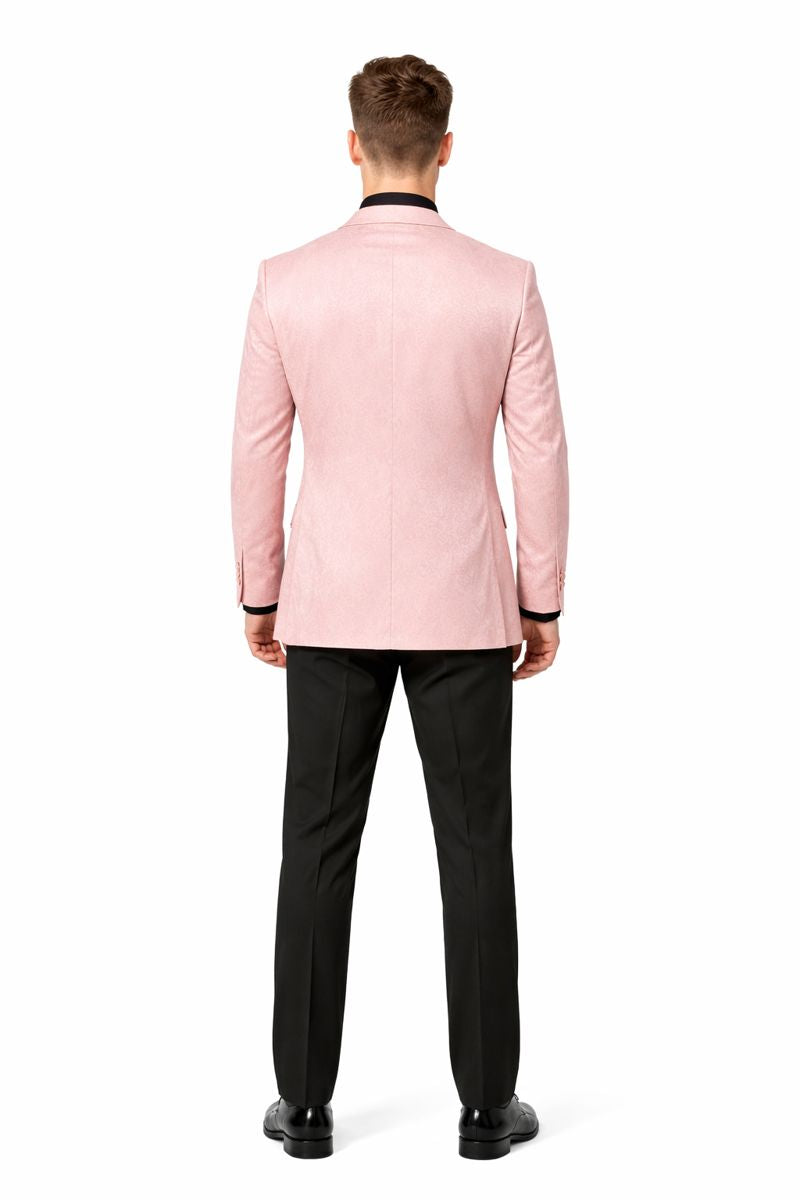 Pink Paisley Suit - Blush Color Slim Fitted Prom 2026 Suit With Bowtie Vest and Black Pants