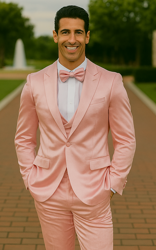 Pink Satin Tuxedo Four Piece Set Wedding Prom