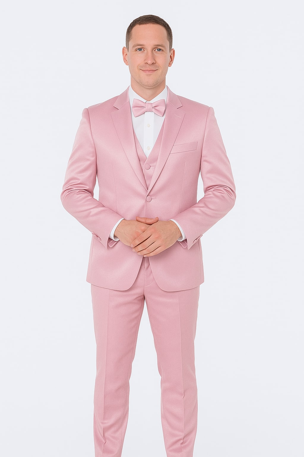 Pink Satin Tuxedo Set â€“ Stylish 4-Piece for Weddings & Proms suit - 34R Coat - 28 Waist