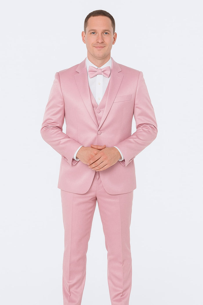 Pink Satin Tuxedo Set â€“ Stylish 4-Piece for Weddings & Proms suit