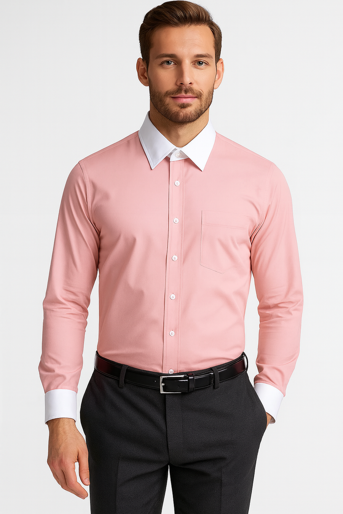 Classic Stylish Fashionable -White Collar Two Toned Contrast white collars Multi-color Men's Dress Shirt