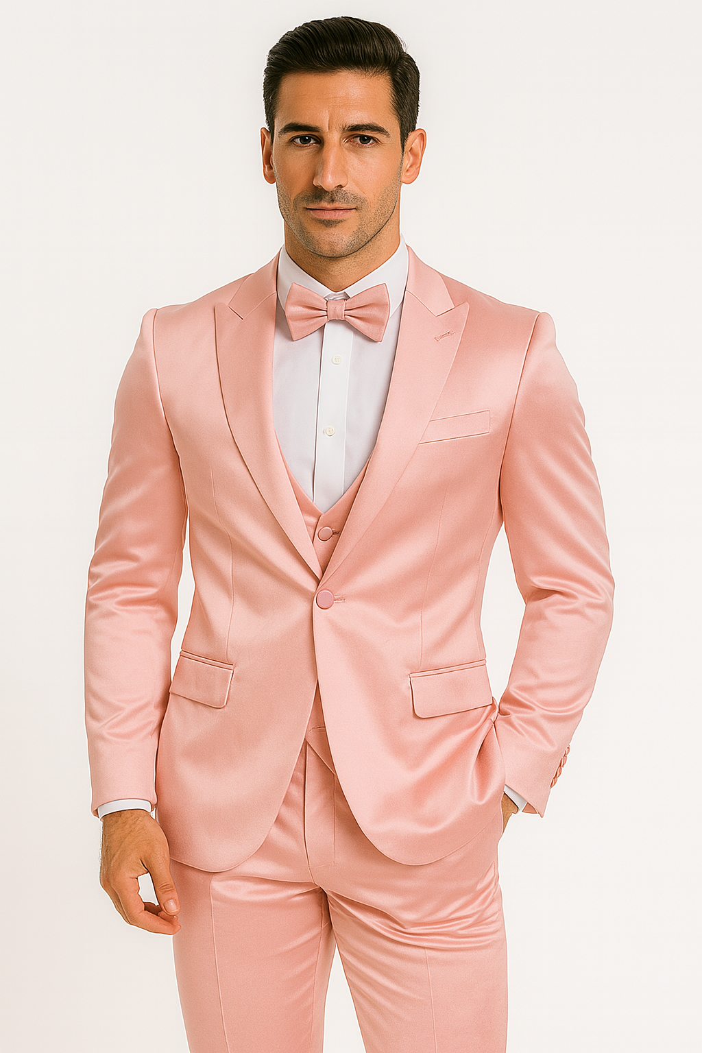 Pink Satin Tuxedo Four Piece Set - Wedding - Prom - 34R Coat - 28 Waist