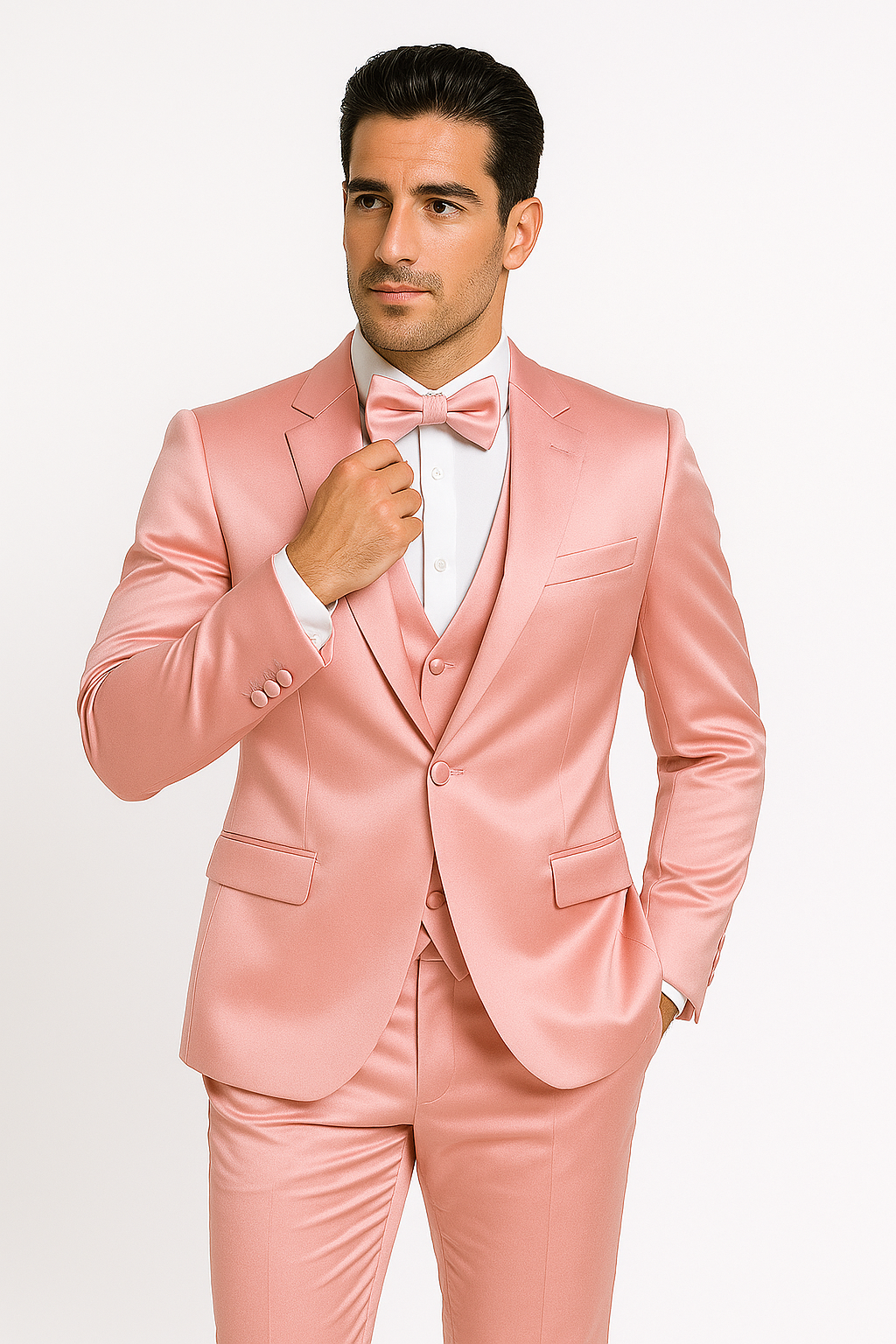 Pink Satin Tuxedo Four Piece Set - Wedding - Prom - 34R Coat - 28 Waist