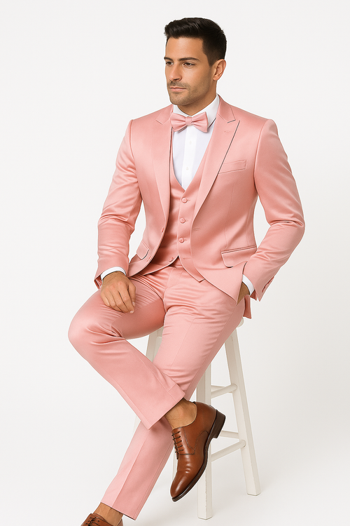 Pink Satin Tuxedo Four Piece Set - Wedding - Prom