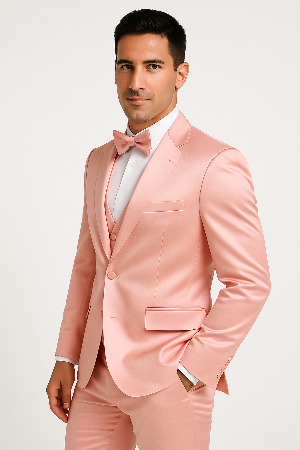 Pink Satin Tuxedo Four Piece Set - Wedding - Prom - 34R Coat - 28 Waist