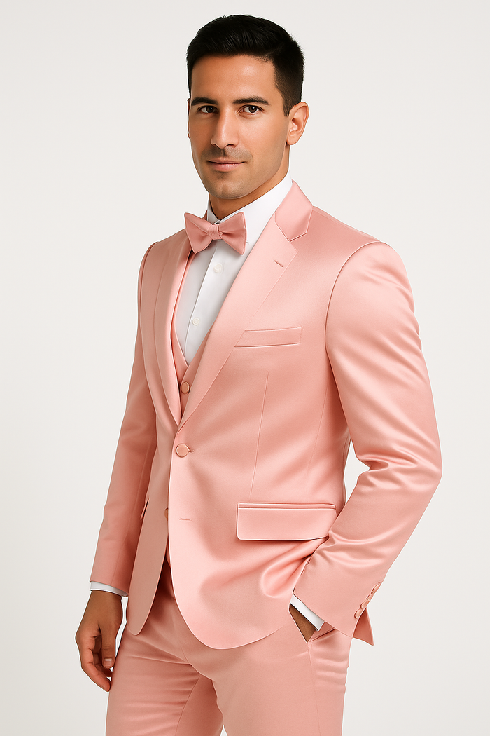 Pink Satin Tuxedo Four Piece Set - Wedding - Prom