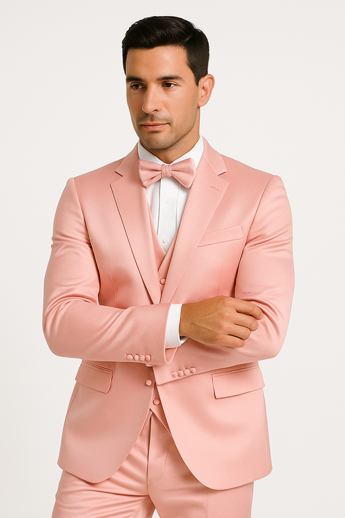 Pink Satin Tuxedo Four Piece Set - Wedding - Prom