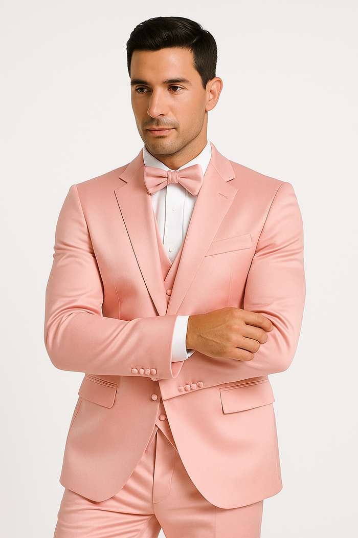 Pink Satin Tuxedo Four Piece Set - Wedding - Prom