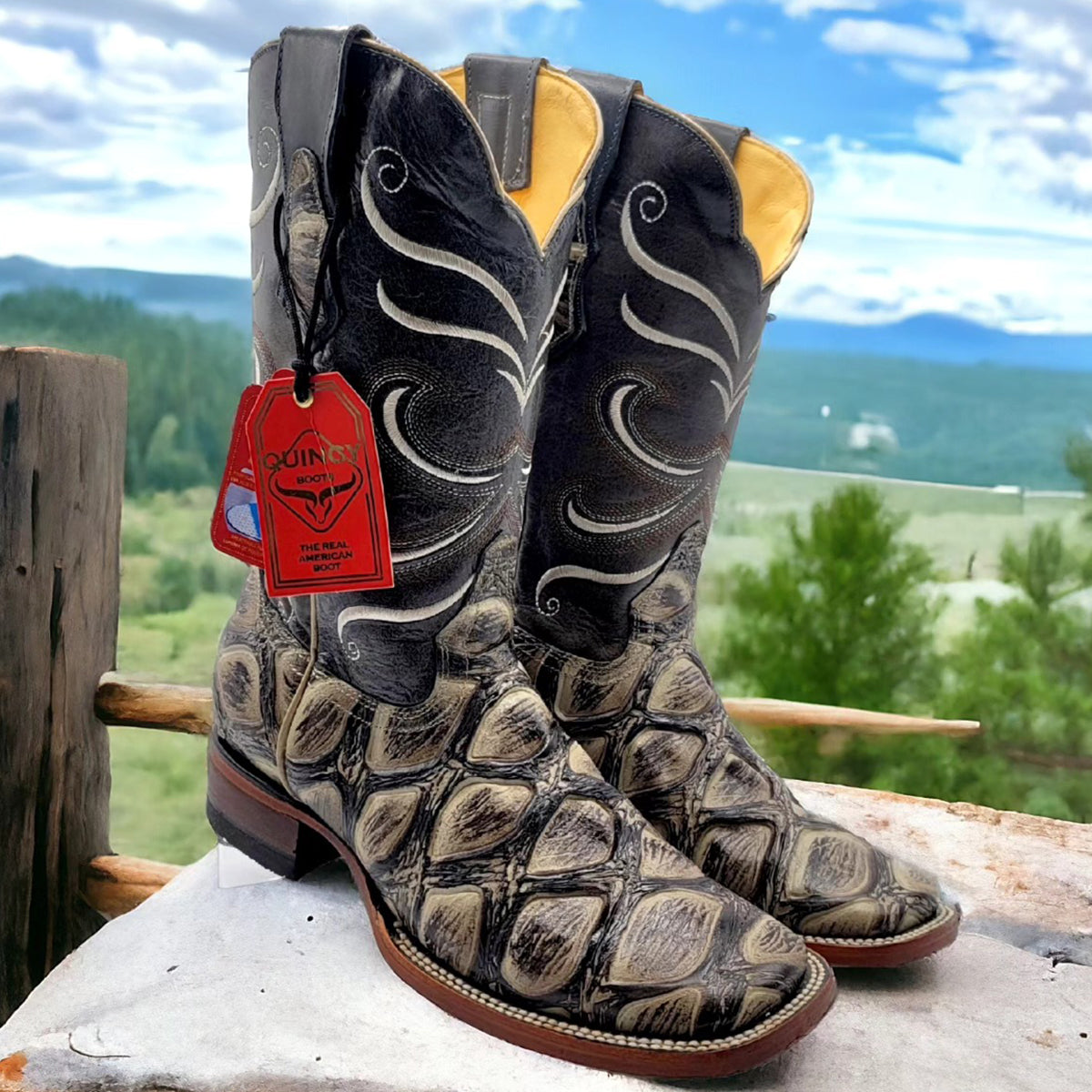 African Fish Print Cowboy Boots - EE