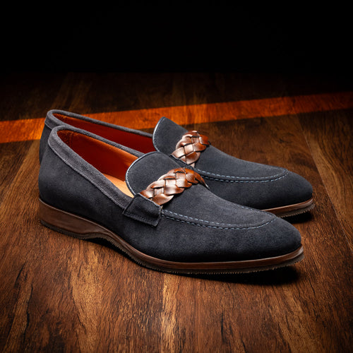 Zelli Pisa Italian Suede Braided Loafer Navy (16-696-NVY)