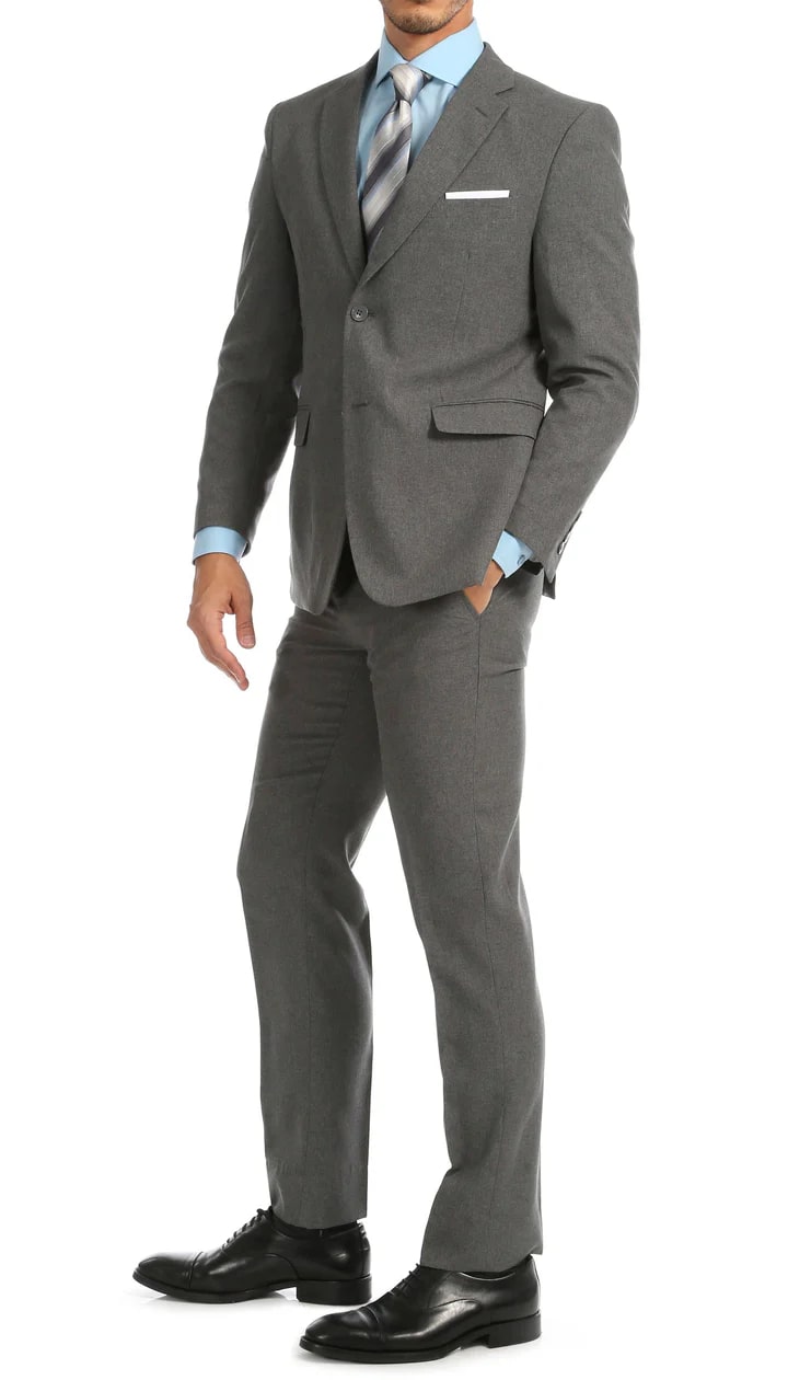 Mens Heather Grey Slim Fit 2pc Suit - 38 Short Jacket+32 Waist Adjustable 28to34)(Height: 5 4 to5 7 )(Neck  15-16.5)S-M)