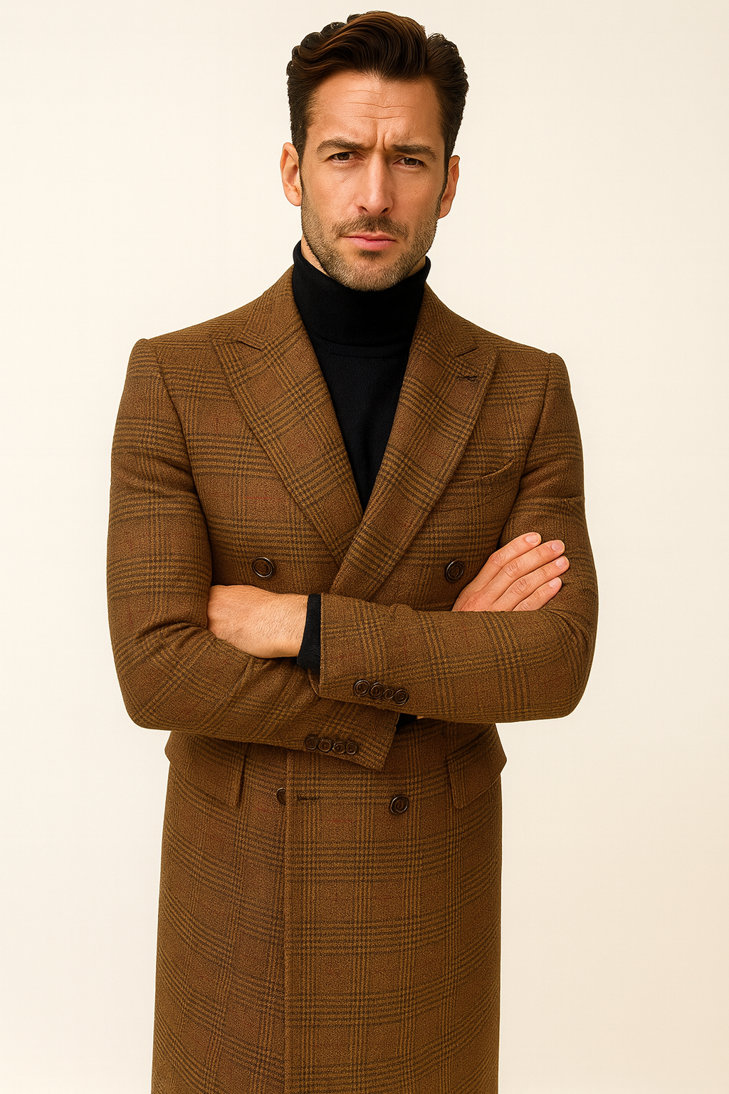 Mens Plaid Overcoat - Peacoat - Plaid Topcoats - Coat Size 38