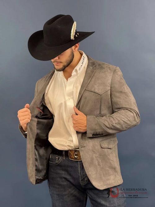 Platini Mens Charcoal Gray Suede Western Yoke Two-Button Rancher Blazer – BLZ9445